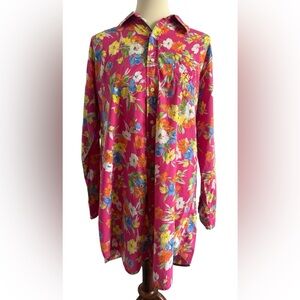 Lauren Ralph Lauren Pink Floral Long Sleeve Shirt Dress Nightgown Size Large
